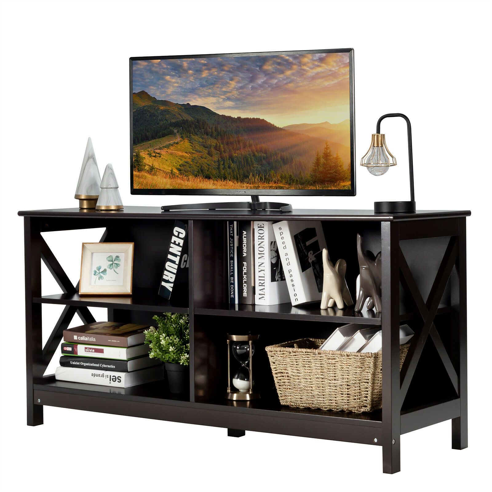 Wooden TV Stand Table with 3-Tier Shelf